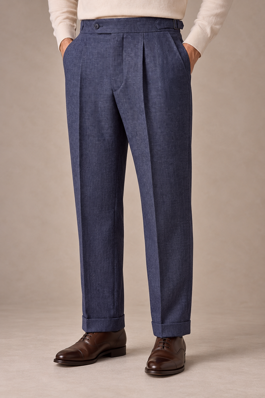 CAERULEUS HERRINGBONE LINEN TROUSER