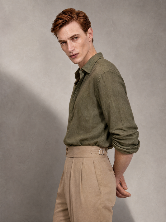 Moss olive cupro shirt for men, made in India by YAEYAH