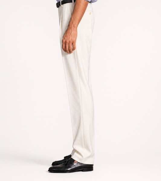 Ecru Cotton Trouser — Single Pleat