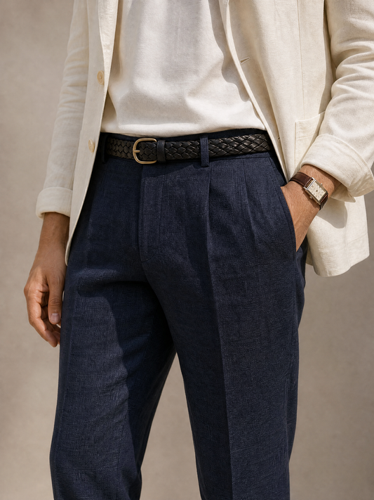 Blue linen trouser for men, made in India by YAEYAH