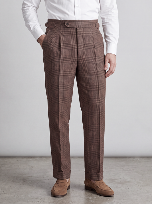 Brown Glen Check Linen Trouser