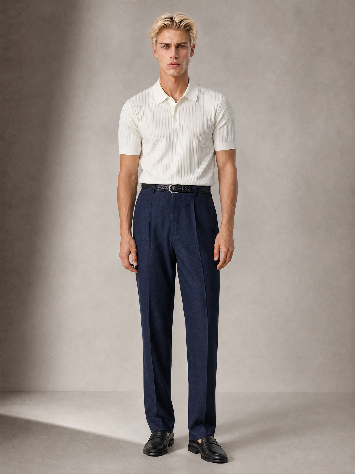 Men's blue cotton twill trouser — single pleated