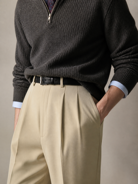 Light sand beige cotton trouser for men, made in India by YAEYAH