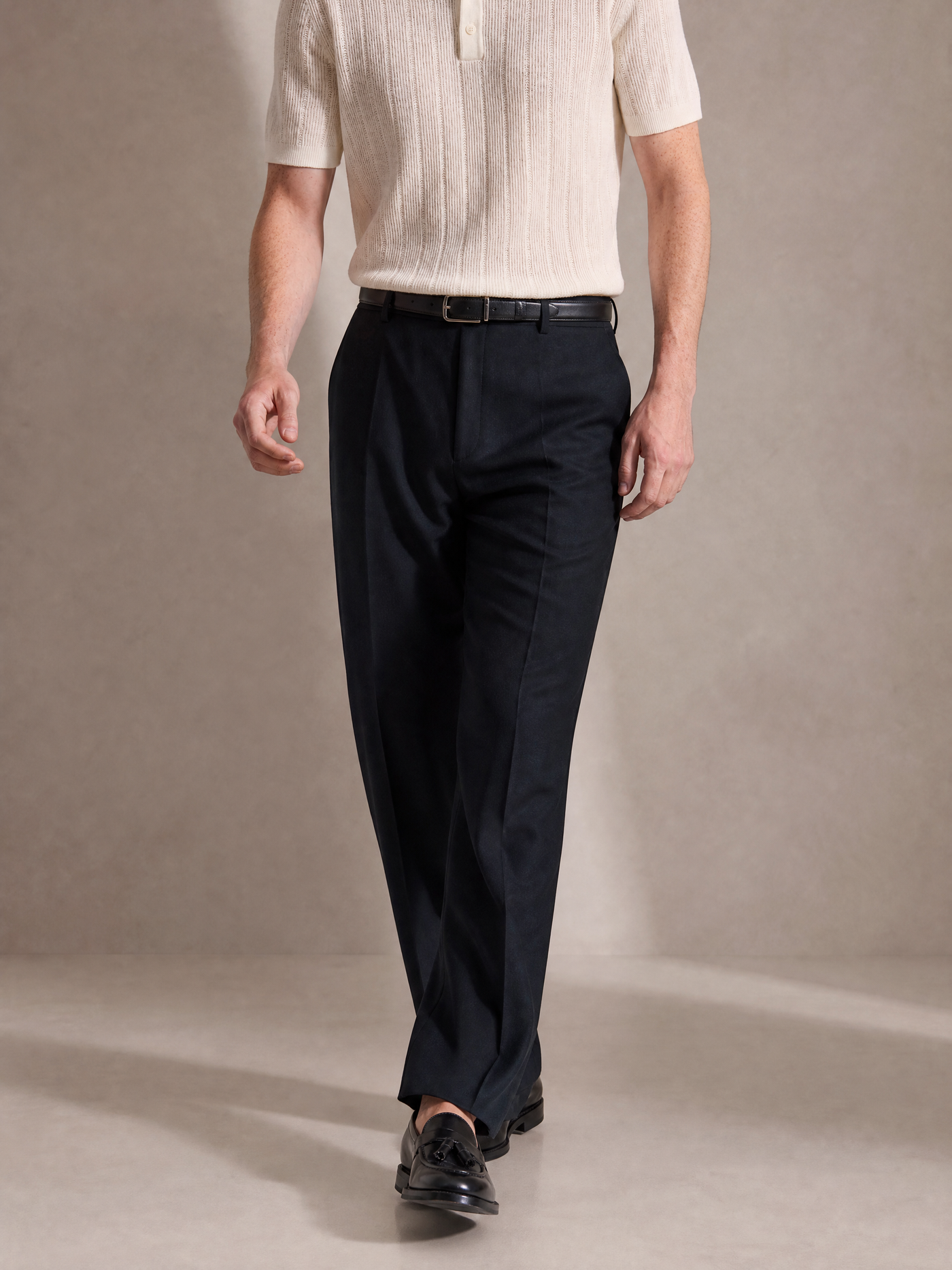 Midnight navy wool-blend twill trouser for men, made in India by YAEYAH