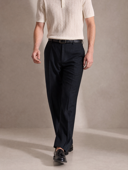 Midnight navy wool-blend twill trouser for men, made in India by YAEYAH