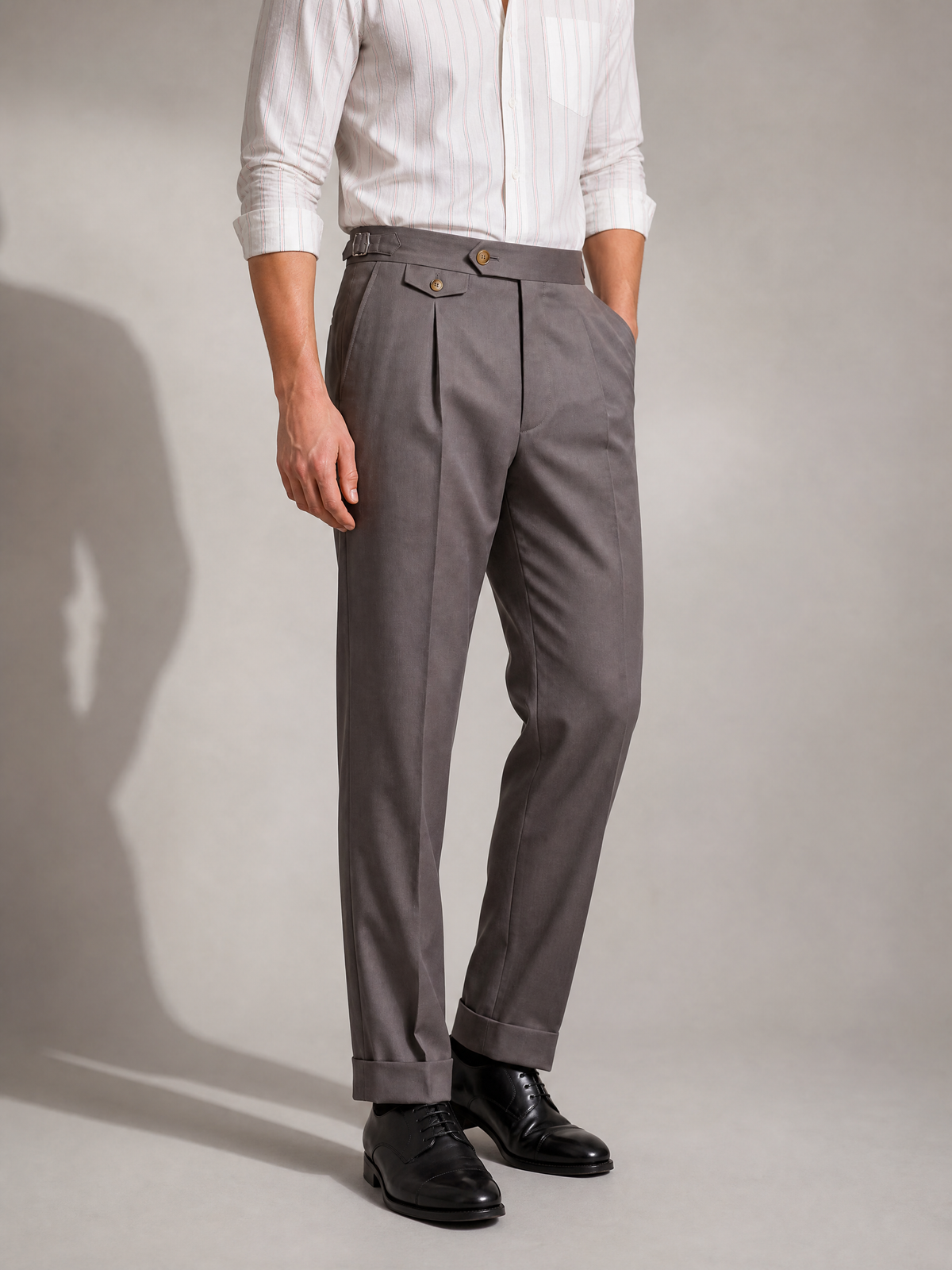 Taupe cotton twill trouser for men, made in India by YAEYAH