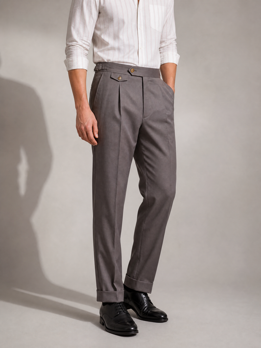 Taupe cotton twill trouser for men, made in India by YAEYAH