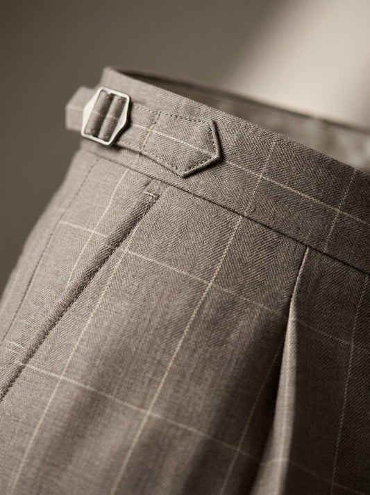 Taupe Herringbone Wool-Blend Trouser