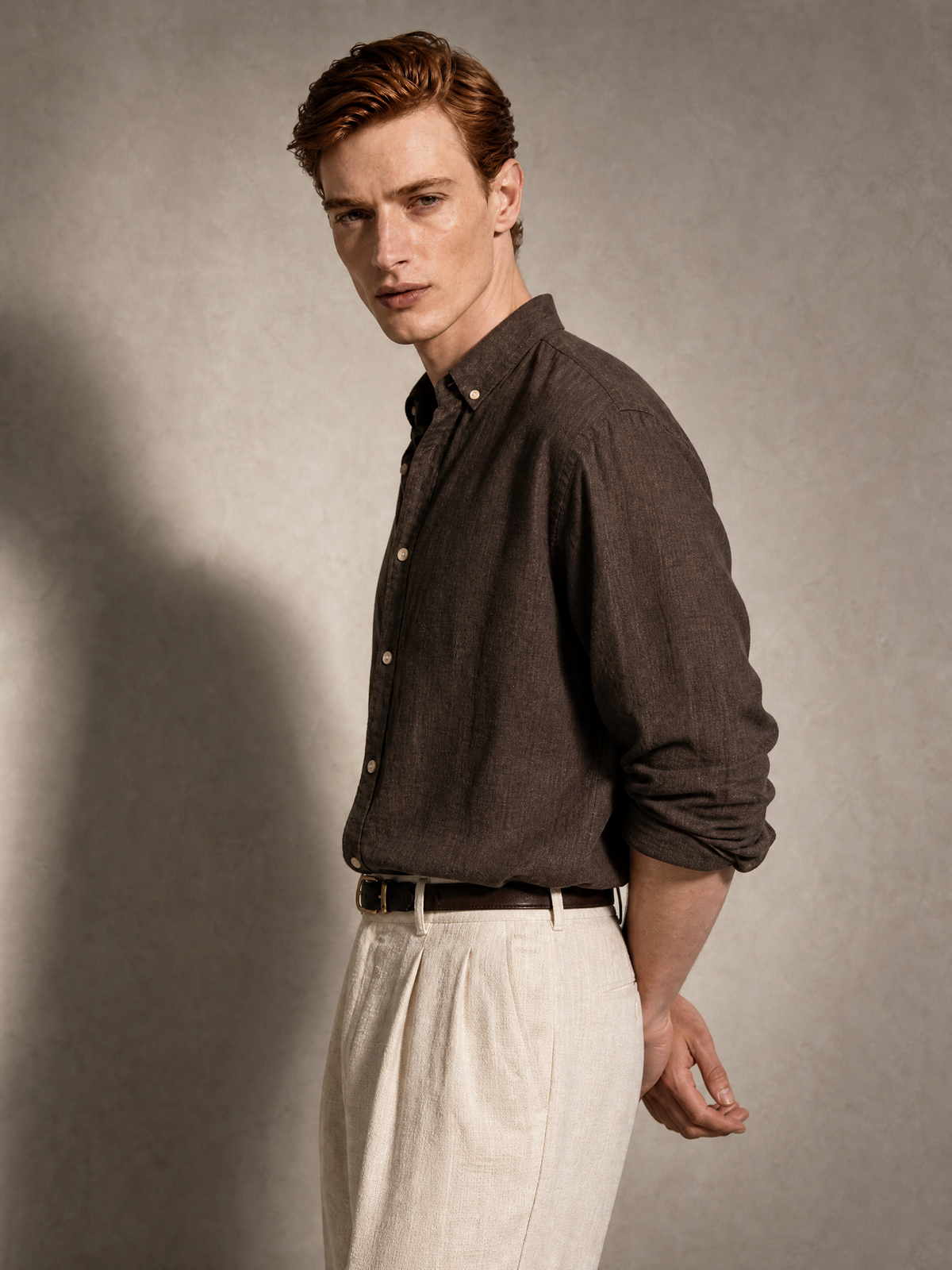 YAEYAH espresso brown cupro shirt, cut to your own measurements