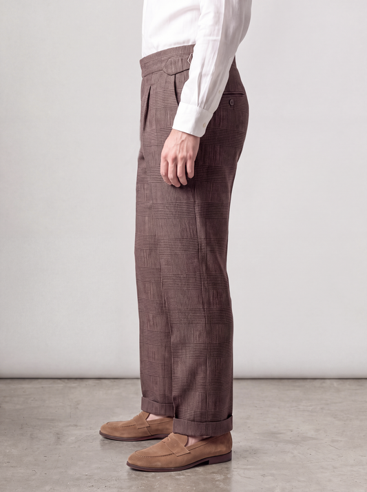 Brown Glen Check Linen Trouser
