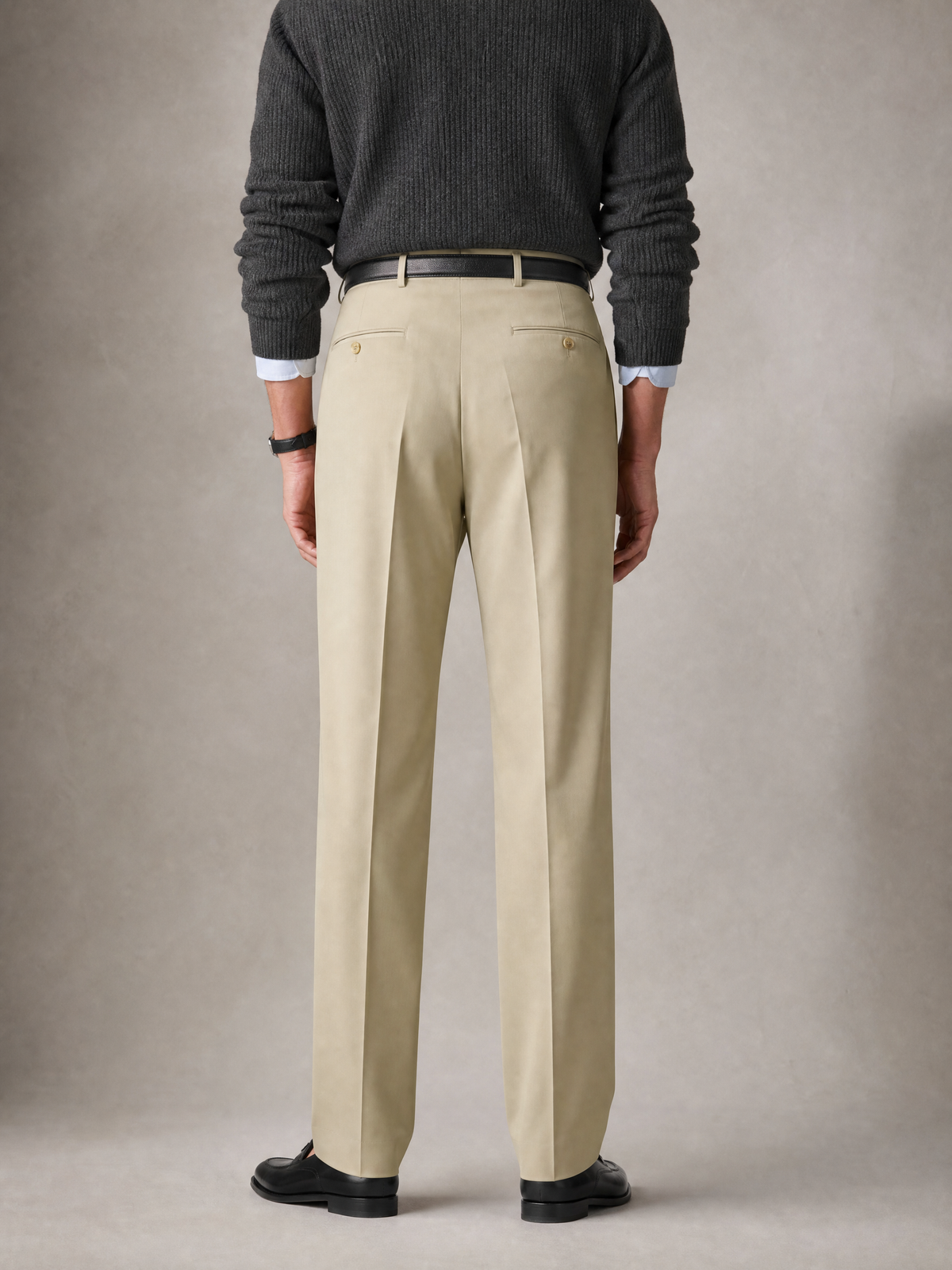 Cotton trouser in light sand beige — double pleated