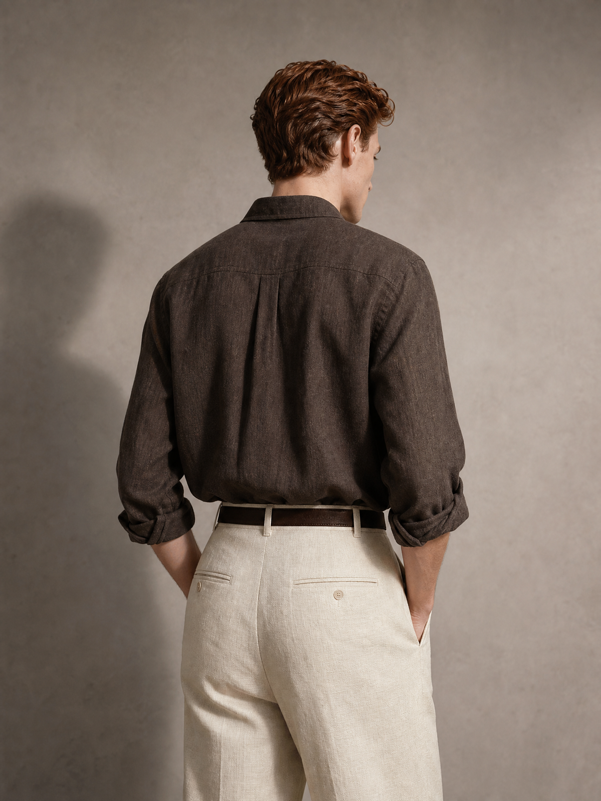 Cupro shirt in espresso brown — button-down collar
