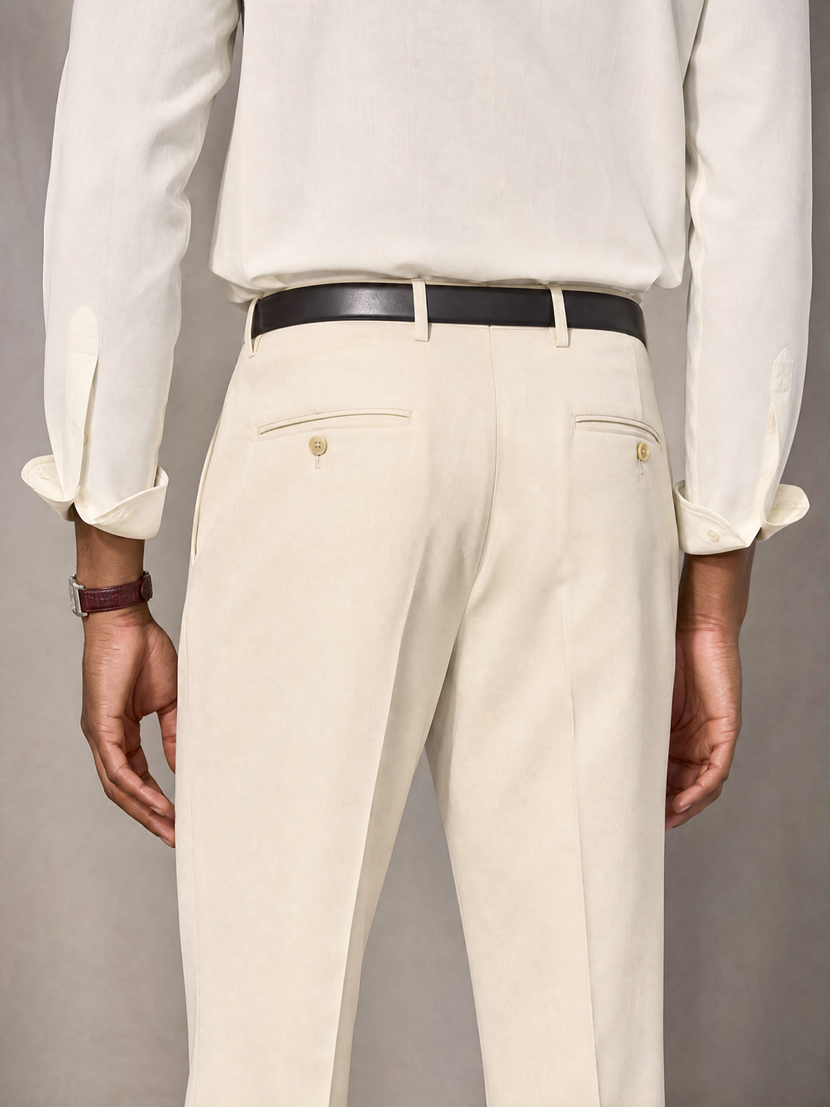 Ivory Cotton Twill Trouser — High-Rise Double Pleat