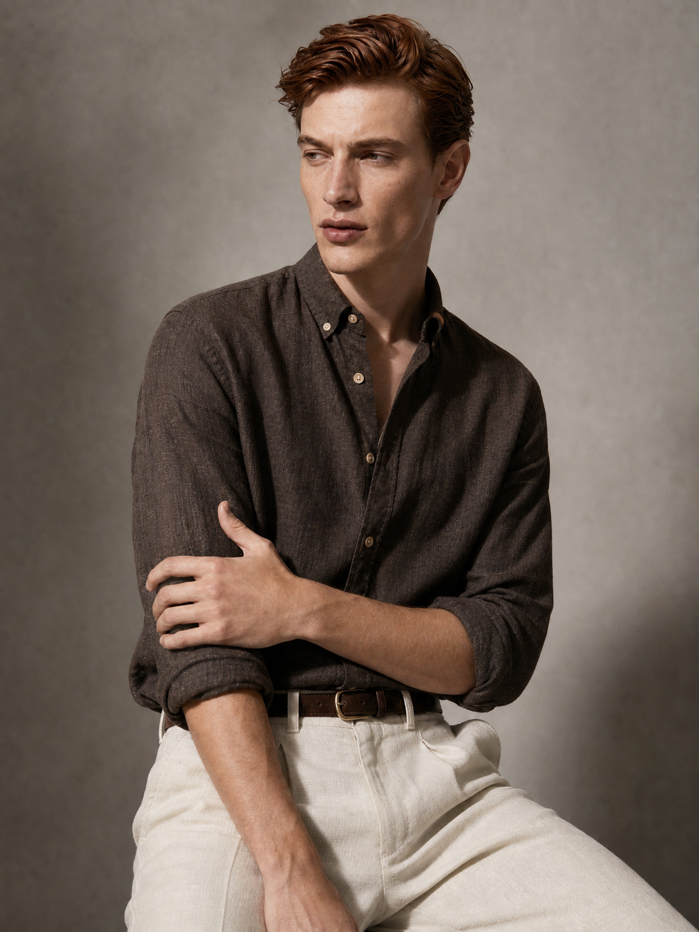 Men's espresso brown cupro shirt by YAEYAH