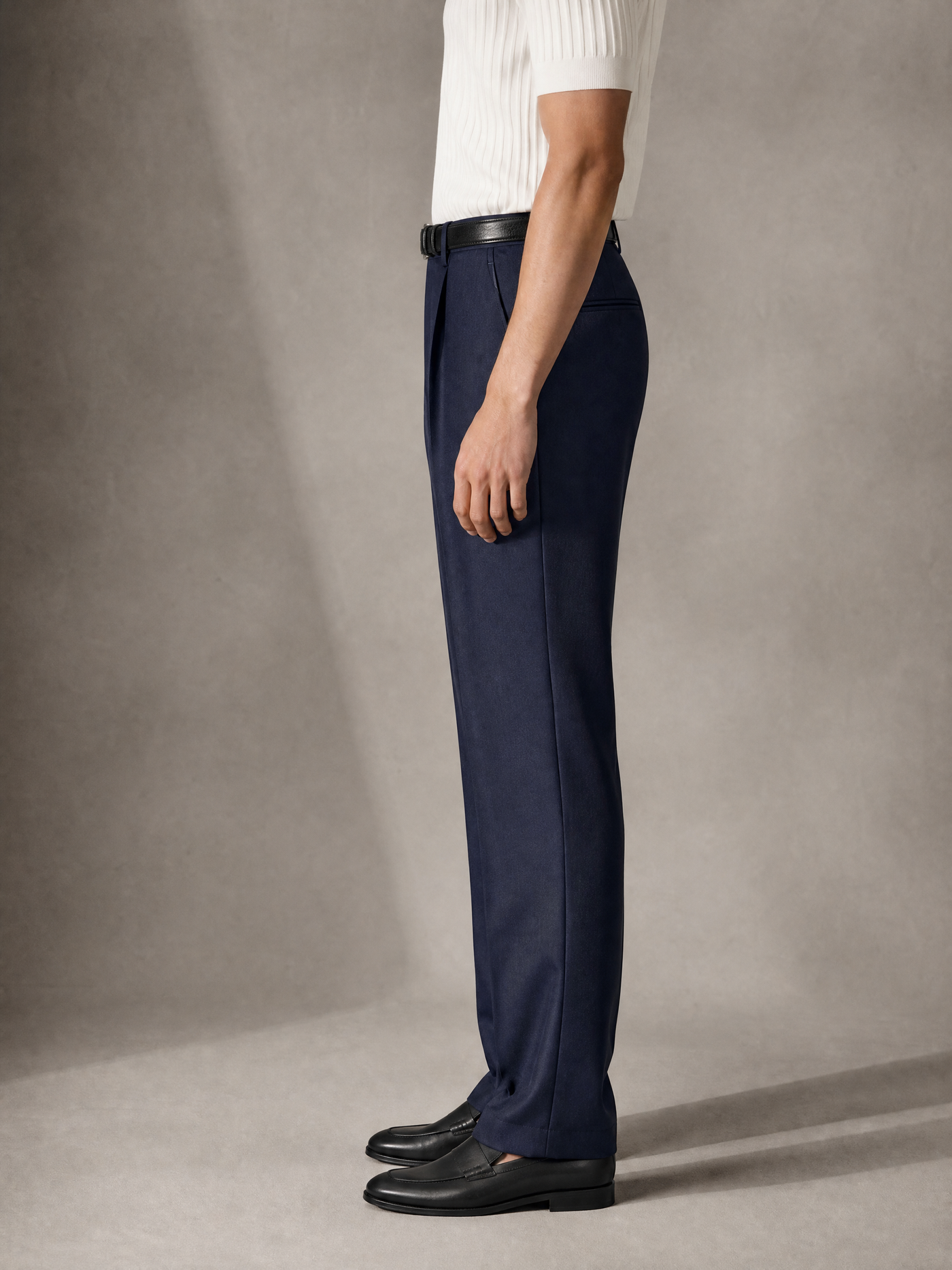 Blue cotton twill trouser, single pleated