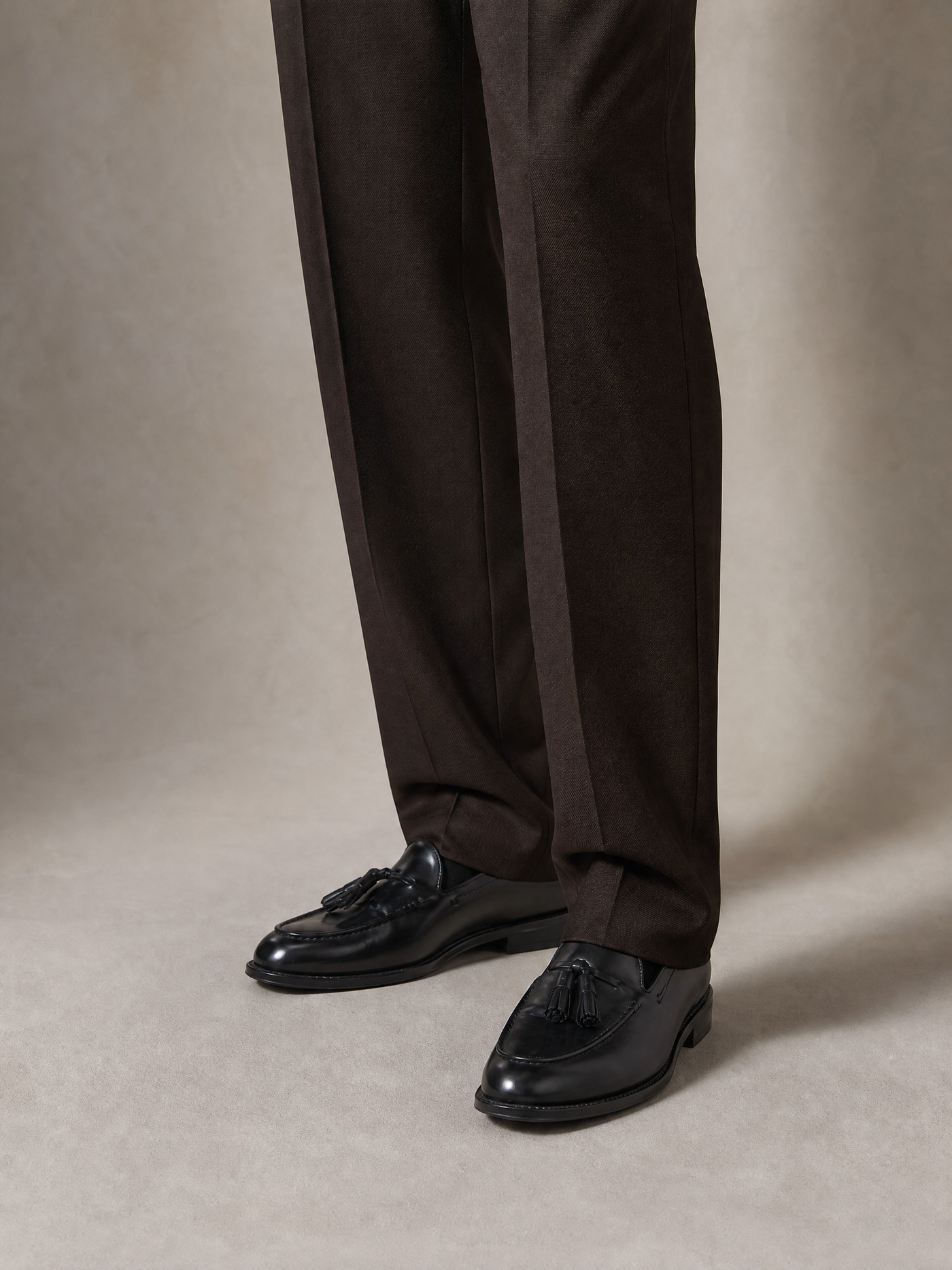 Espresso brown cotton twill trouser, single pleated