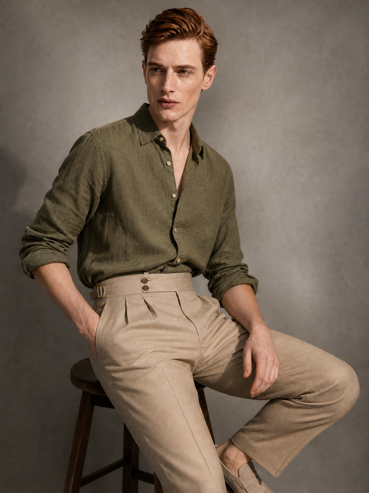 YAEYAH men's shirt in moss olive cupro