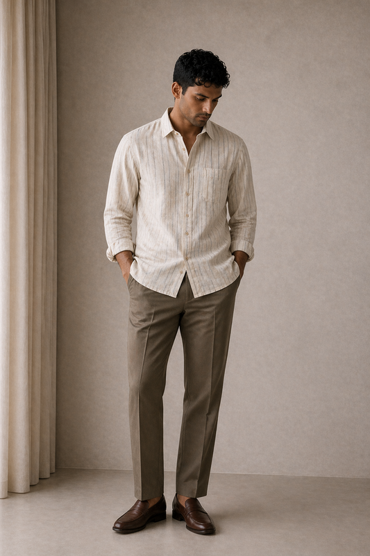Linen stripe Shirt with trouser set