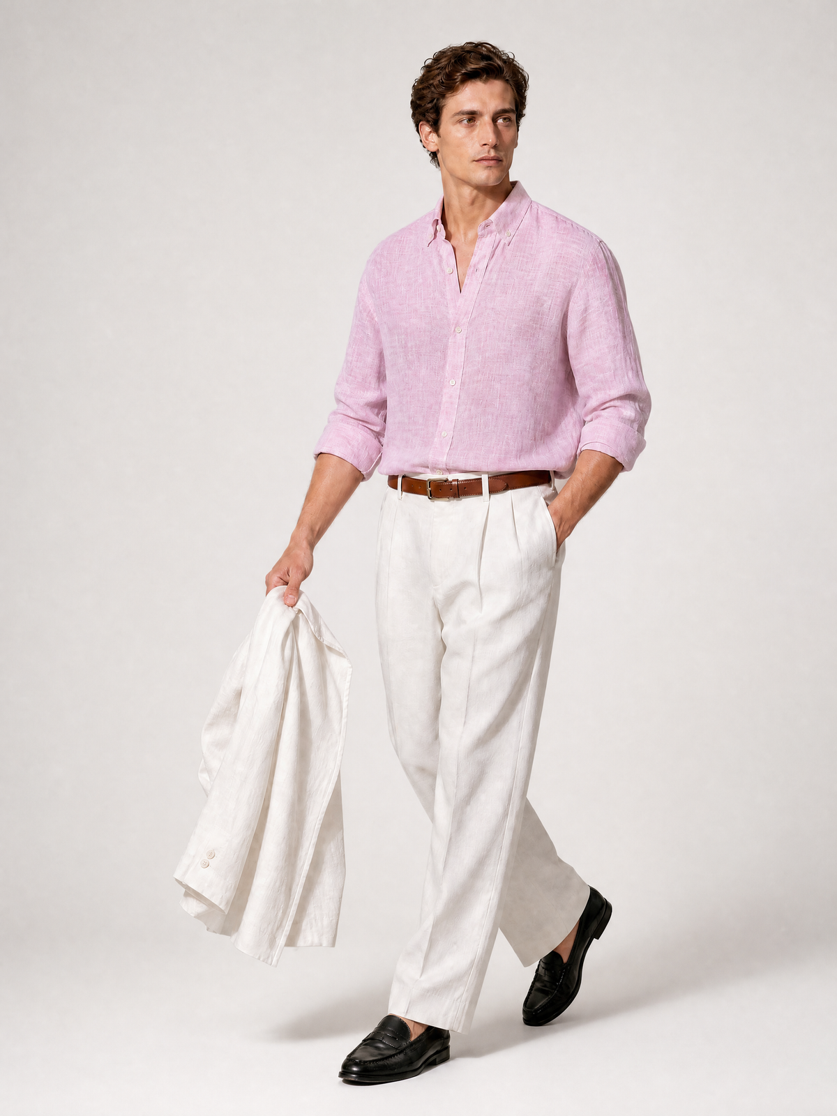 YAEYAH blush pink linen shirt, cut to your own measurements