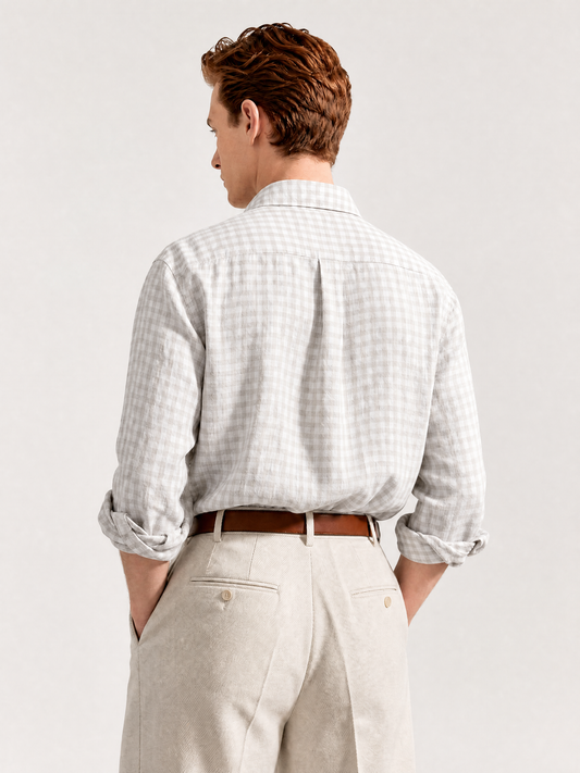Sand and cream check linen shirt for men, made in India by YAEYAH