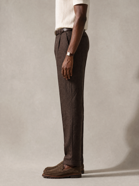 Brown linen trouser for men, made in India by YAEYAH