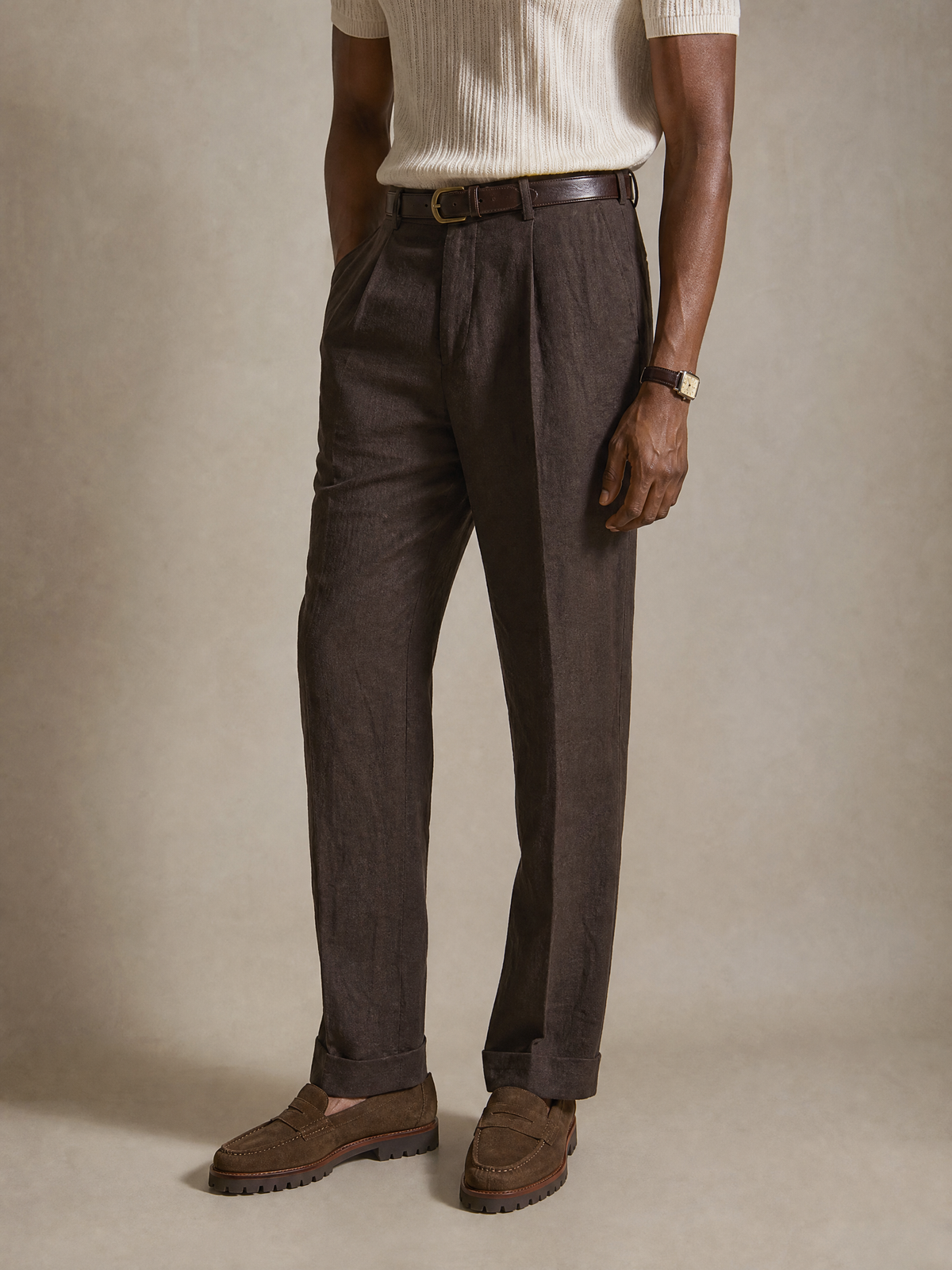 Men's brown linen trouser by YAEYAH