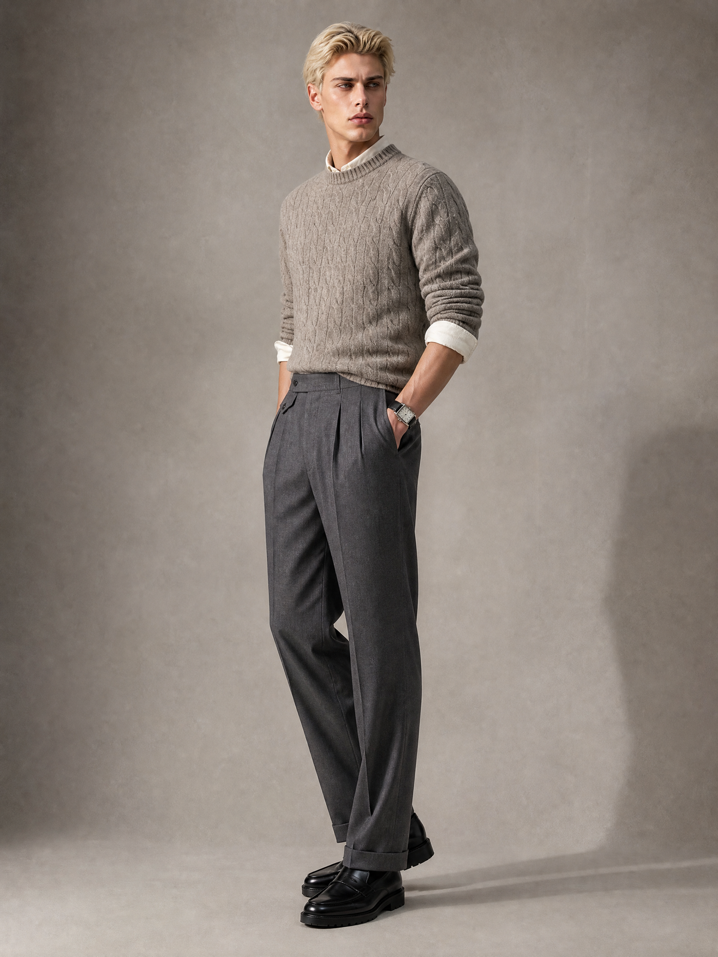 YAEYAH charcoal wool-blend twill trouser, cut to your own measurements