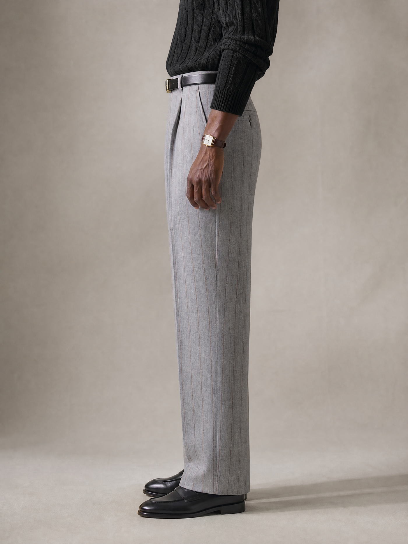 YAEYAH grey stripe merino wool trouser, cut to your own measurements