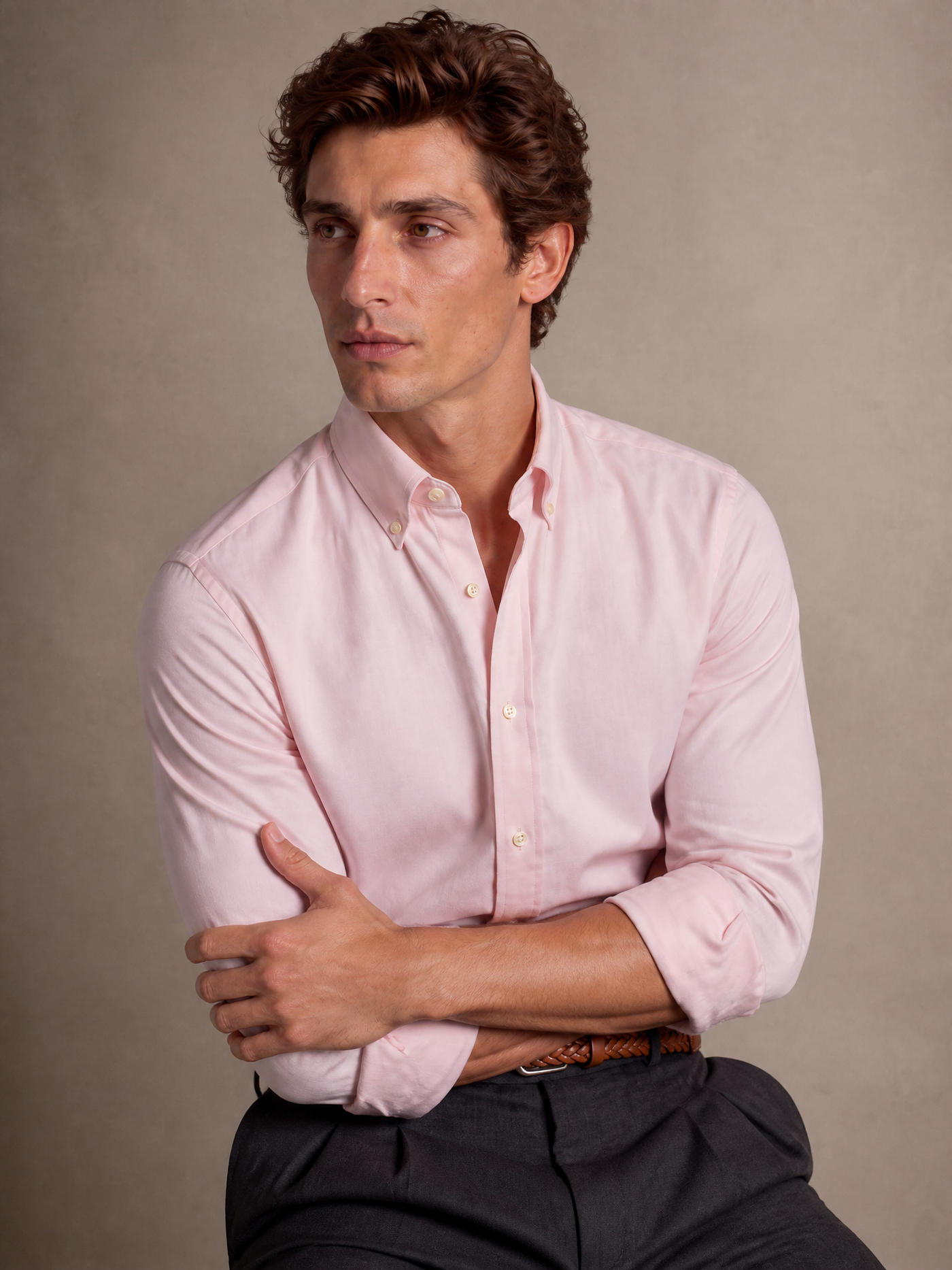 Men's pale pink cotton twill shirt by YAEYAH