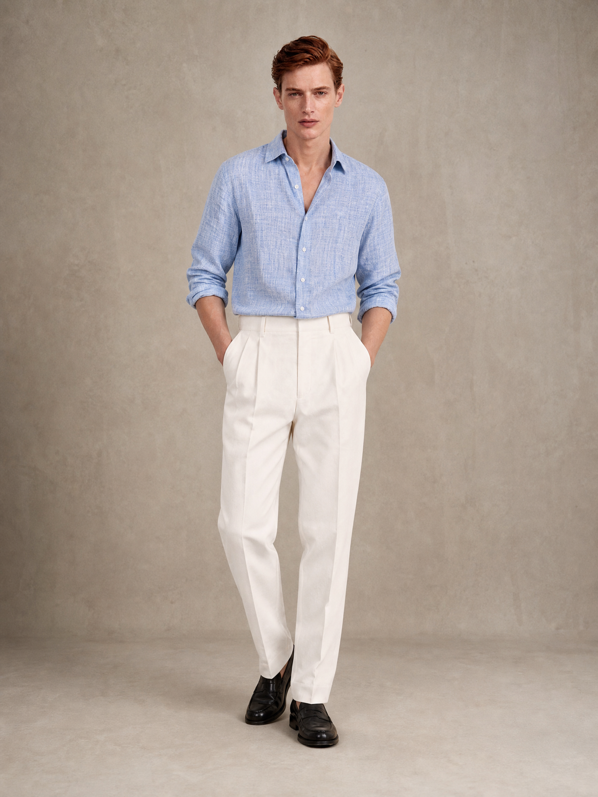 Linen shirt in washed sky blue — openly woven pure linen