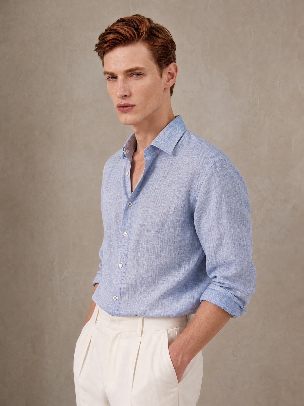 Men's washed sky blue linen shirt by YAEYAH